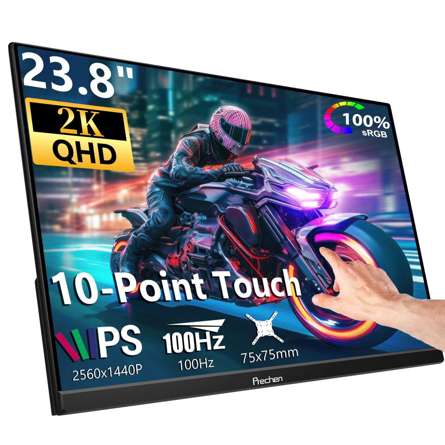 Prechen 23.8 Inch 2K 100Hz Large Portable Touchscreen Monitor 100